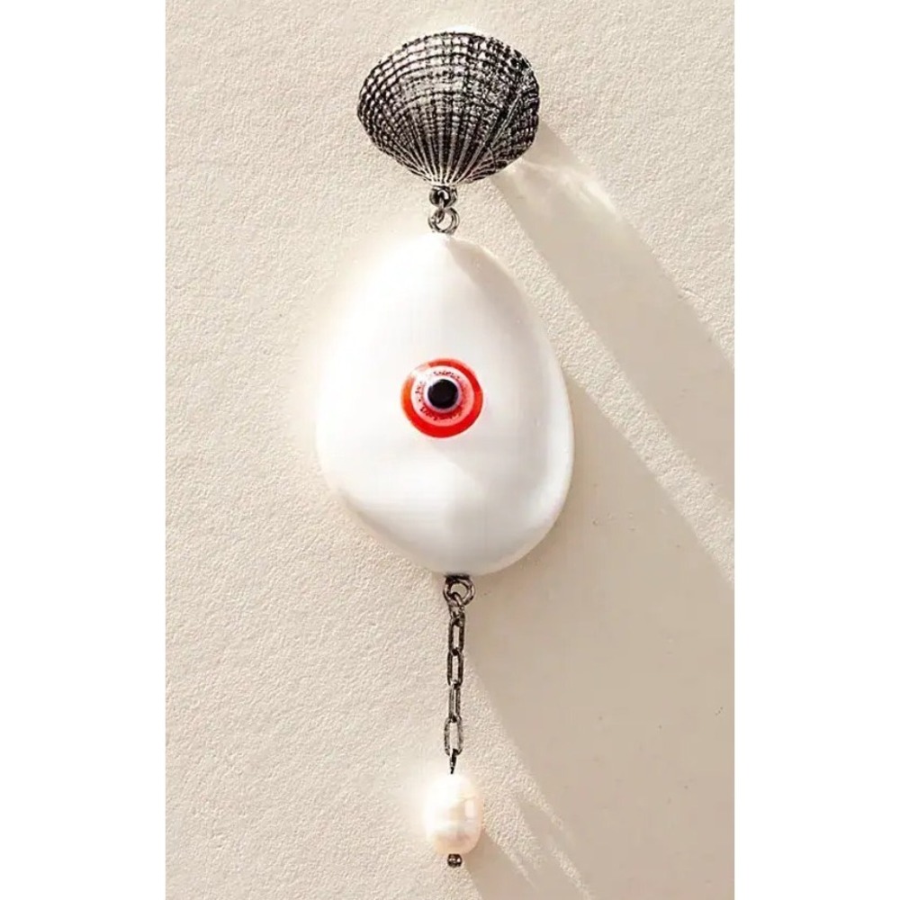 NEW Free People Lila Pin Shell Evil Eye Pearl Dangle Brooch